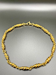 Vintage Gold Tone Twisted Barrel Link Necklace Chunky Statement Necklace