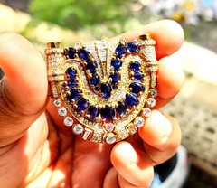 4Ct Oval Cut Lab Created Blue Sapphire Brooch Pin 14K Yellow Gold Plated Silver