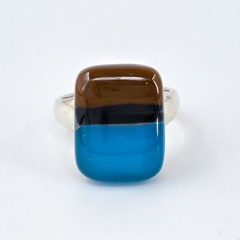 Vintage Ross Simons Sterling Silver 925 Blue Brown Black Fused Glass Ring Size 7