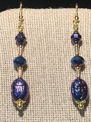 NEW ITEM *VTG.CZECH PEACOCK BLUE AURORA IRIDESCENT CRYSTAL EGYPT SCARAB EARRING