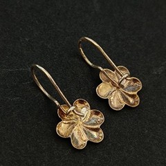Vintage Soviet Gold Wash 875 Silver Earrings USSR Russian Floral Dangle Vermeil