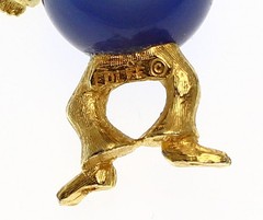Vintage Edlee Keychain Gold Tone Rhinestone Duck Blue Moonglow Lucite Belly