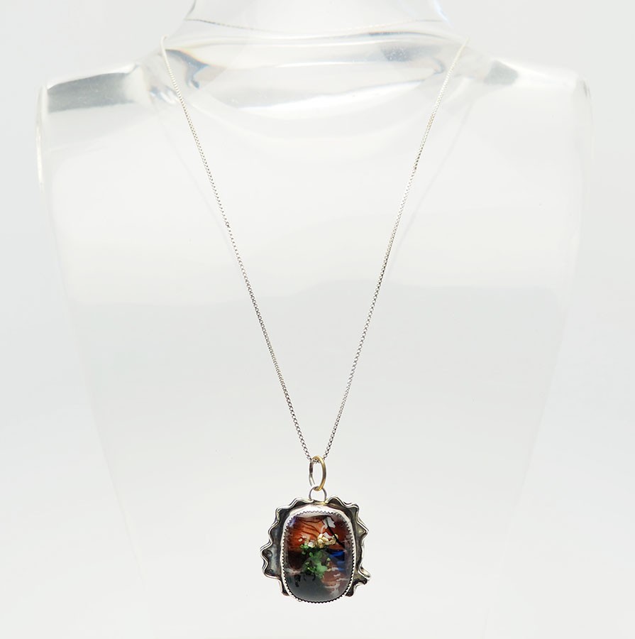 Unique handmade sterling silver Art glass one of a kind necklace signed Randy