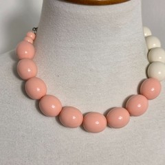 Chunky Bubblegum Bead Necklace Large Graduated Pink & Ivory Beads