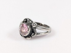Vtg Sterling Silver 925 Art Nouveau Style Pink Solitaire Stone Ring Size 5.25