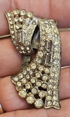 White Rhinestone Scarf Dress Clip 1930s Fancy Art Deco
