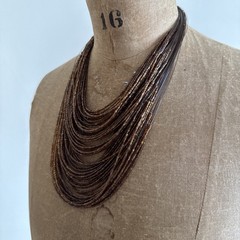 Vtg Waterfall 90s Y2k Beaded Necklace ~ Metal Acrylic Brown Friends Era 19” Adj