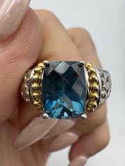 925 Sterling Silver And Gold Tone Blue Spinel Ring Size 8