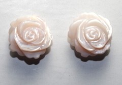 Carved Pink Rose Flower Conche Shell Mother of Pearl Fancy Stud Earrings 14k GF