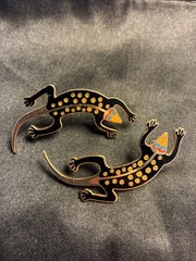 Laurel Burch Lizard Black Stud Enamel Earrings