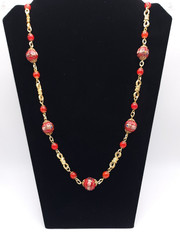 Rare Venetian Wedding Cake Bead Necklace Red Murano Glass Vintage 33in