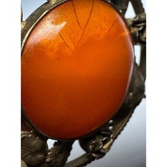 Antique Egg Yolk Amber Pendant Rose European 800 Silver Victorian Pendant