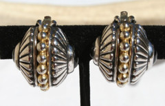 Modernist Earrings Clip-on Black Cabochon Silver Gold Tone MCM