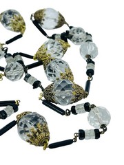 Antique Victorian / Art Deco Faceted Cut Quartz Crystal Bead Necklace 36” Long