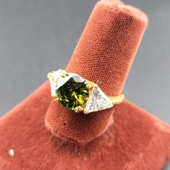 Vtg Sz 7 Ring J Green Cubic Zirconia Clear Triangles Designer Fashion Jewelry