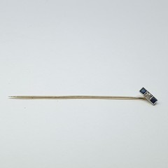 Antique Art Deco 18kt Gold Diamond Sapphire Stick Pin Geometric Square – 319