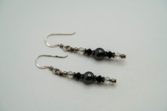 Vintage 4.5cm Hematite Sterling Silver Dangle Earrings JB40