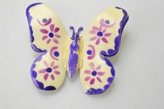 Vintage West Germany Butterfly Brooch Pin Ivory purple Hand Painted Enamel T19