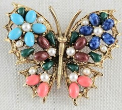 Vintage ART Brand Elegant Jeweled Butterfly Brooch Pin Gold Tone Jewelry 🦋