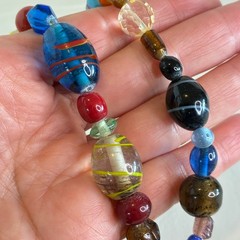 Vintage Necklace Handcrafted Glass Bead Lampwork Long Strand Multi Color 37″