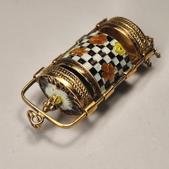VINTAGE VERMEIL GOLD OVER SILVER ENAMEL ASIAN MEMENTO PENDANT – RARE – 1.5″