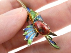Italian Alioto Adriana Gilt 800 Silver Enameled Hummingbird Pin Brooch 5g 45mm