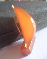 Vintage Russian Baltic Amber Full Sail Boat Brooch Pin