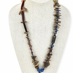 Artisan Coconut Shell Pendant Necklace Dangle Chips Tribal Beaded Boho Chic