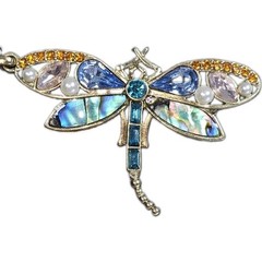 Dragonfly Pendant Abalone & Rhinestones Nickel Free Hildie & Jo