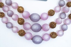1950s Lucite Necklace Lavender Pink Moonglow Glitter Gold Filigree Beads Grandma