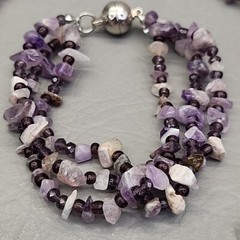 Amethyst Necklace Bracelet Pierced Earrings Set Purple Stone Layered JTV 20″