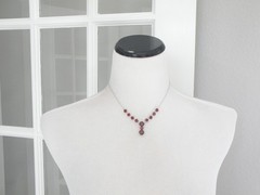 Sterling Silver 925 Natural Garnet Drop V Tennis Necklace