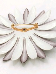 Vintage Enamel Daisy Flower Brooch Cream Brown Mod Mid Century Lg 3 in D