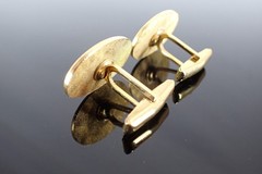 Vintage Gold Tone Red Blue Enamel LDO Initial Cufflinks Oval Textured Design
