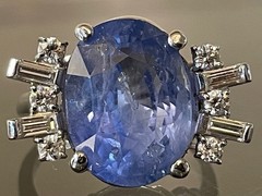 Platinum Natural Unheated 14.24 tcw Sapphire & Diamond Ring, GIA Report