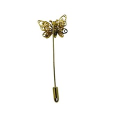 Gold Tone Butterfly Stick Pin With Double Layered Wings & Secure Clutch (1090)