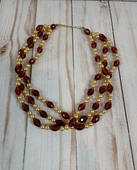 Vintage Cream Color Pearl and Acrylic Amber 3 Strand Chocker Necklace