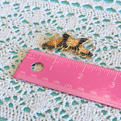 Vintage Butterfly Brooch Gold Tone Blue Enamel Style Acrylic Pin Cloisonne Style