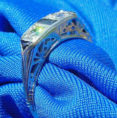 ORIGINAL Diamond Sapphire Deco Wedding Band Antique SOLID 18K GOLD Belais Ring