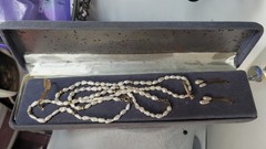 Vtg 3 pc Pearl Seed 17′ Long Necklace w/Pearl Earrings & Pearl Bracelet 7 1/2