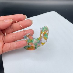 Vintage Multicolor Resin U-Shape Earrings Modern Art Deco Statement