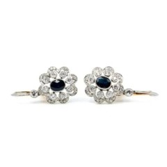 Art Deco Oval Cut Sapphire Lab Created Diamond Drop Dangle 925 Silver Earrings