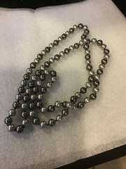 Vintage RMN silver And Gun Metal grey  faux pearl 40” necklace bright beads 