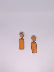 Vintage Art Deco Orange Lucite Dangle Earrings Gold Tone Geometric Statement