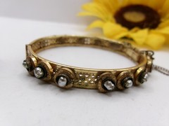 Signed Miriam Haskell Baroque Wired Pearls Hinged Bracelet~Safety Chain~6.5″