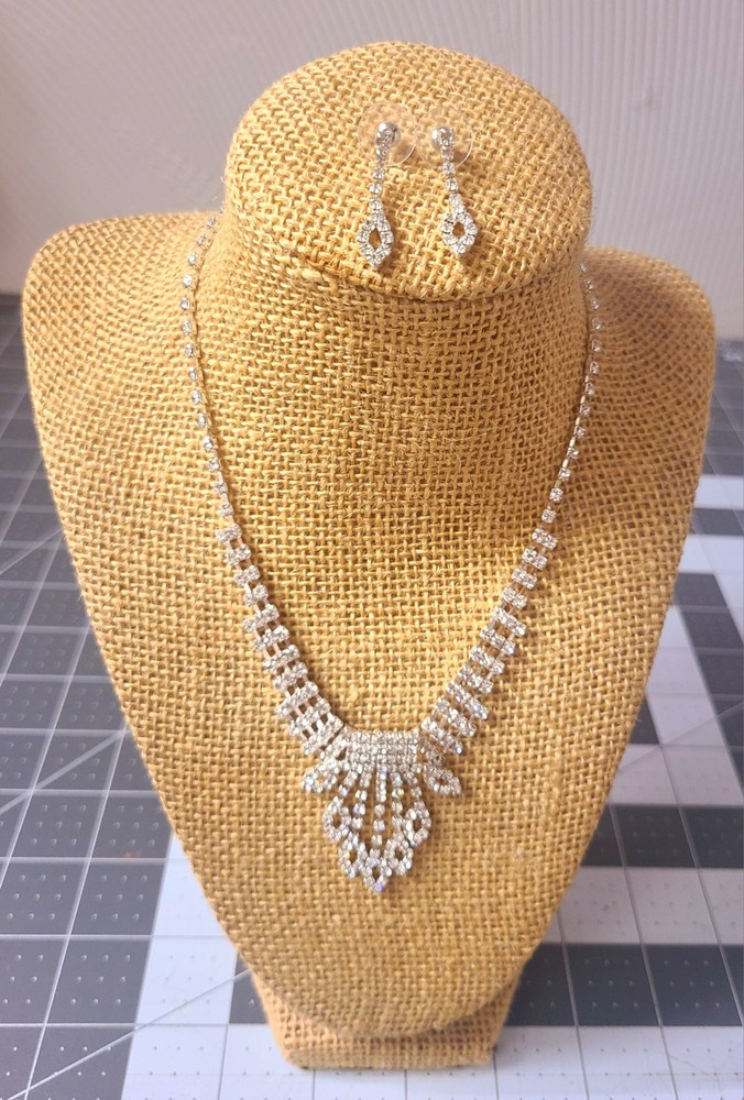 Rhinestone Necklace w/Extender & Earrings Set Sparkly Glamorous Princess 8″-11″