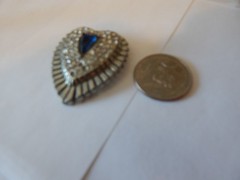 VTG 1930S?? UNUSUAL METAL HEART RHINESTONES BLUE CENTER STONE