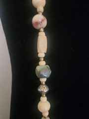 Vintage Stone And Carved Bovine Bone Beaded Necklace 32″