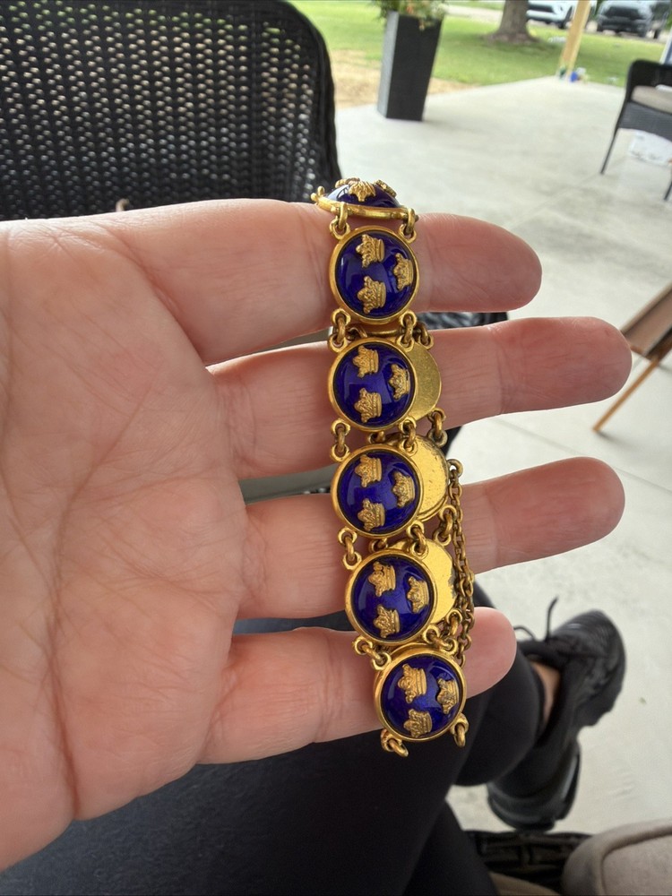 Vintage Sporrong Stockholm Swedish Heritage Crown Royal Blue Enamel Bracelet