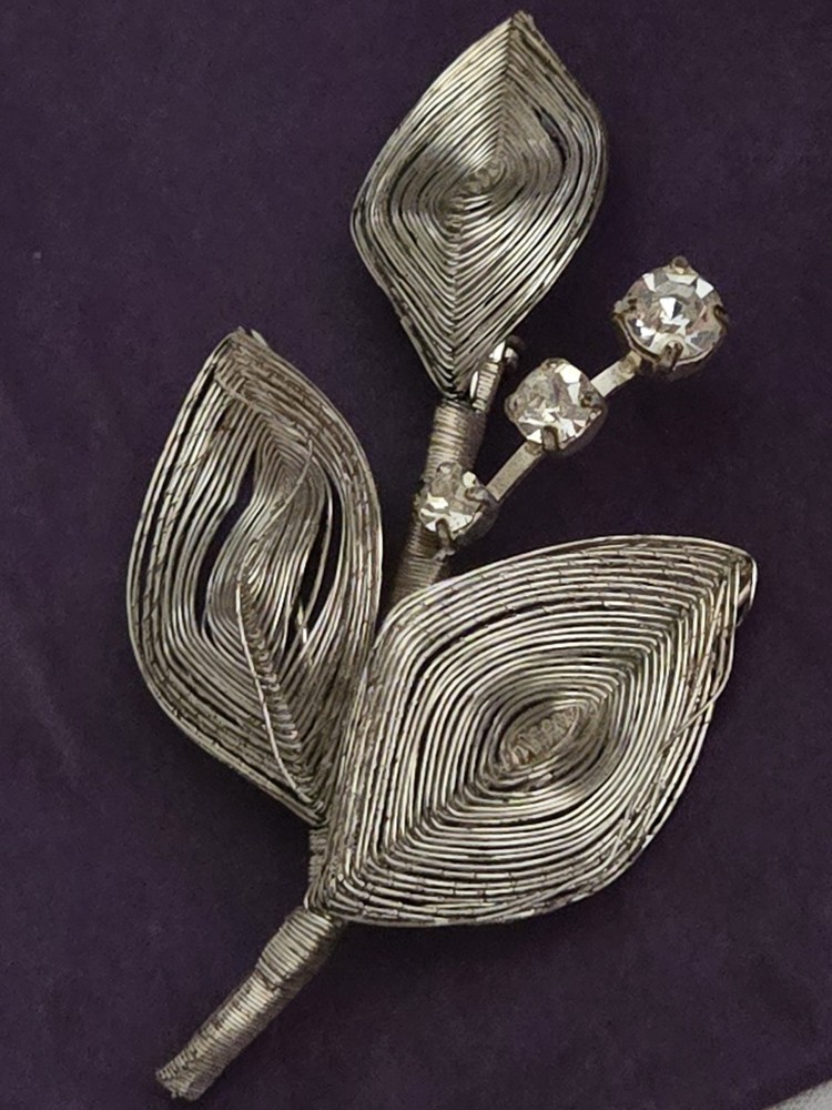 Vintage Sterling Silver Wire Wrapped Floral Flower Brooch Pin 2.5 In. Brooch